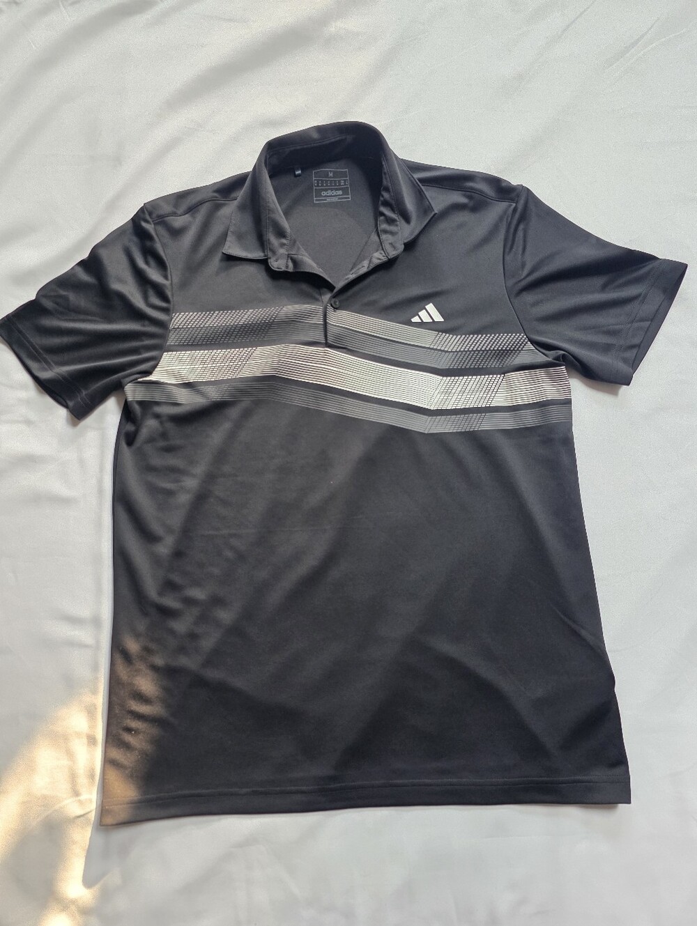 Adidas Men's Black Performance Polo Shirt Striped Athletic Golf Size Medium